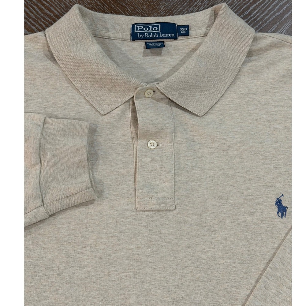 Polo Ralph Lauren Long Sleeve Polo Shirt Oatmeal Beige 3XB Big Mens Cotton Pony